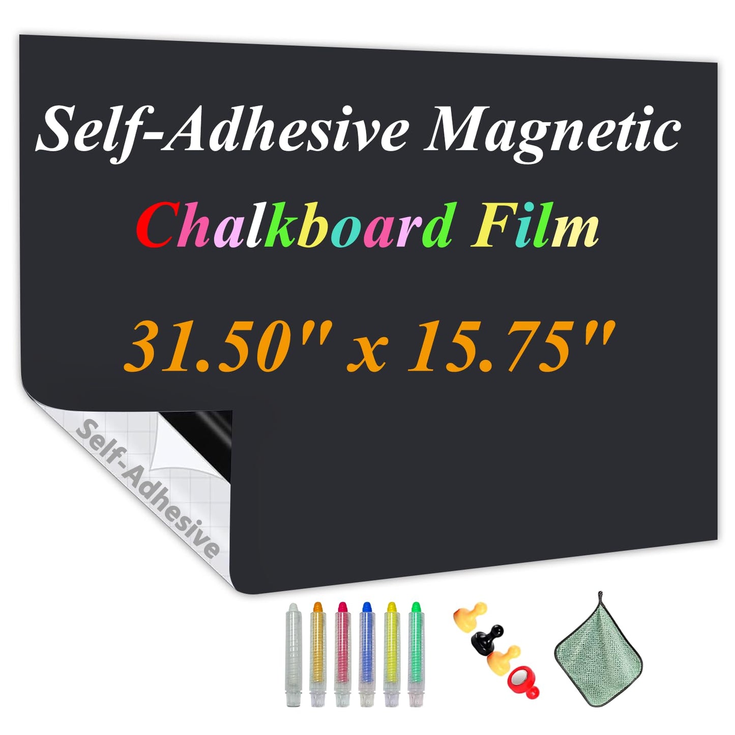 JUMUBOARD Self-Adhesive Chalkboard Sticker, 31.50" x 15.75" (80 x 40 cm) Magnetic Receptive Blackboard Wall Film, No Ghosting, Easy Write & Clean | Peel & Stick for Office, Home & Classroom
