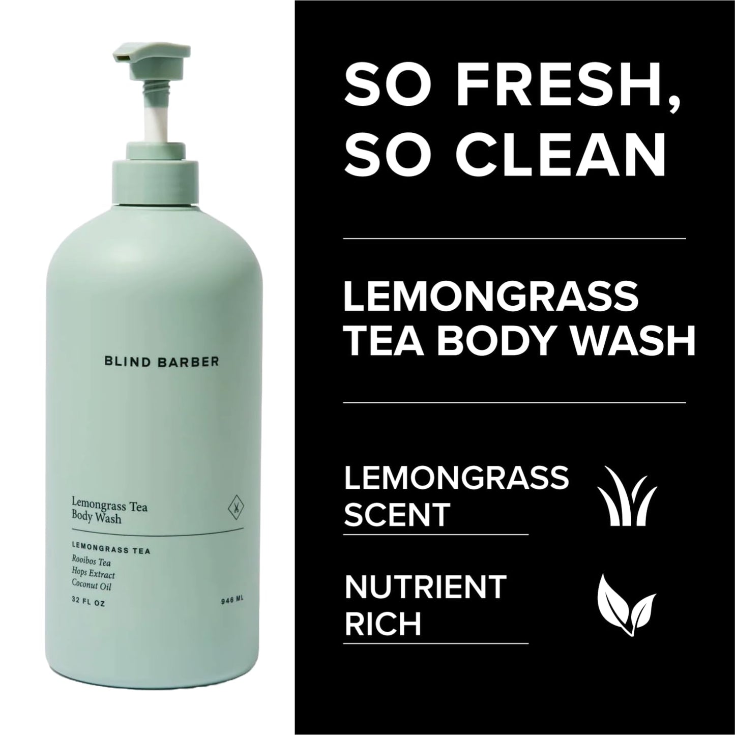 Blind Barber Lemongrass Tea Shower Gel for Men - A Daily Sulfate Free Body Wash for Clean, Hydrated Skin - Refreshing Formula Designed to Remove Build-Up + Debris -32 oz