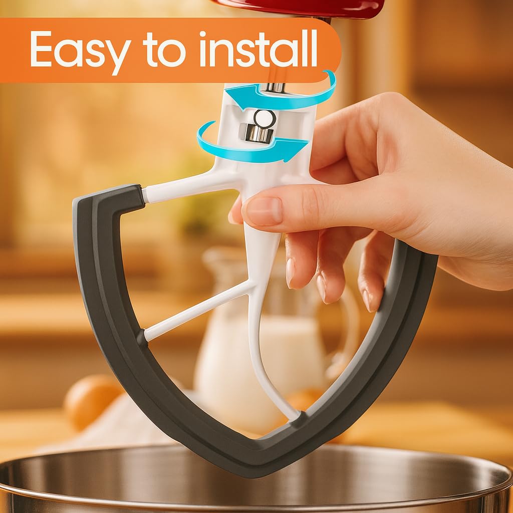 6Qt Flex Edge Beater Compatible with KitchenAid 6-Quart Bowl-Lift Stand Mixers,ONLY for Stainless Steel Bowl, Fits Professional 600, KP26M1X, KB26G1X. [Not for Glass Bowl & Tilt-Head