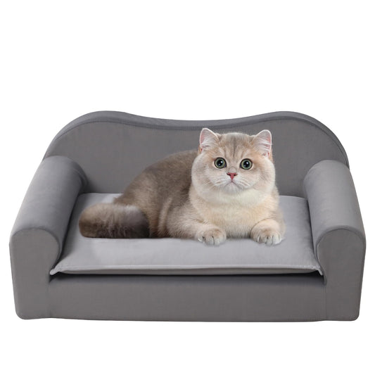 Cat Couch Bed for Indoor,Comfort Small Dog Sofa,Pet Couch for Puppy and Kitten,with Removable Washable Cover and Non-Slip Bottom (Light Grey)