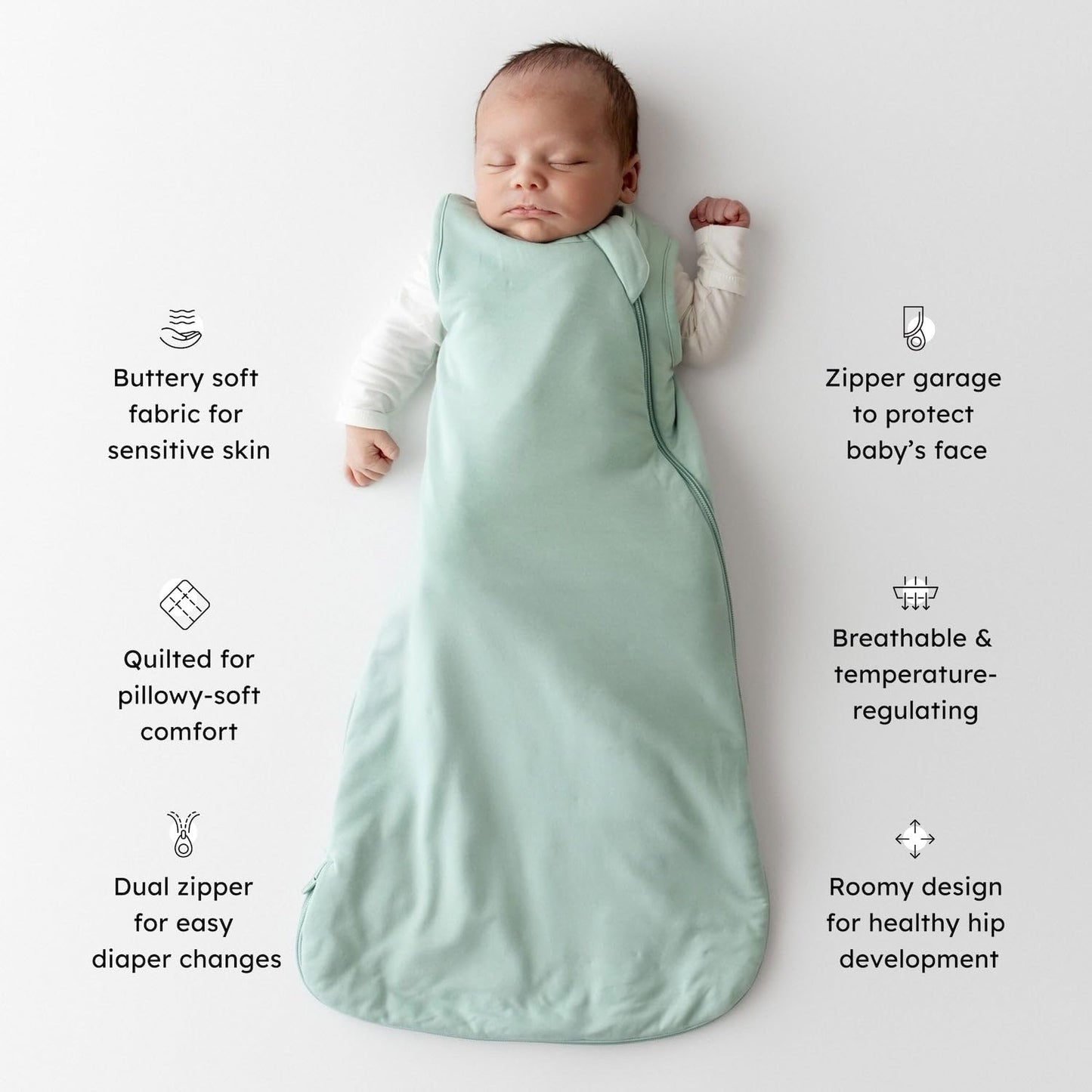 Kyte Baby Sleep Bag 1.0 TOG, Soft Rayon Made from Bamboo, for Babies and Toddlers (Medium, Sage)