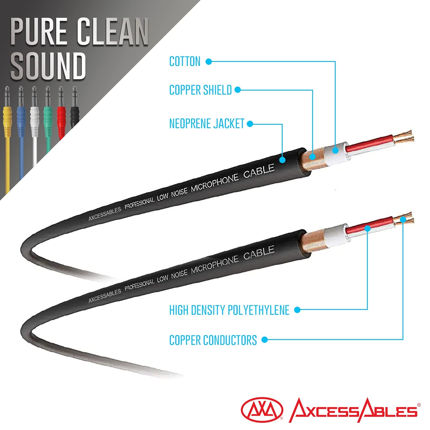 AxcessAbles 3' 1/4" TRS to 1/4" TRS Multicolor Balanced Stereo Patch Cables (6-Pack) | Speaker & Studio Patch Cables