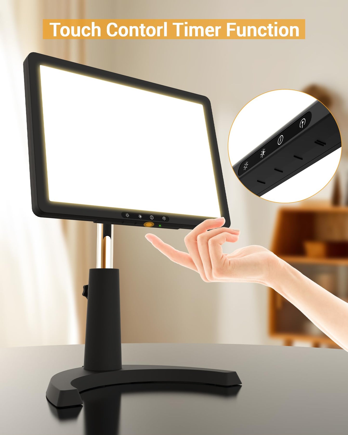 Light Therapy Lamp, 12000 Lux Full Spectrum 3 in 1 Therapy Lamps UV-Free LED Sunlight, Adjustable 10 Brightness 5 Color Modes, Timer, Height, Angle& Detachable Stand, Black