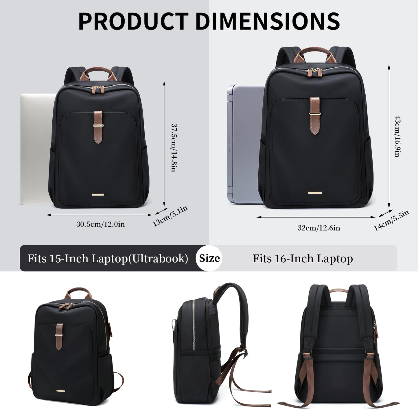 Laptop Backpack Purse for Women Fits 16 Inch Notebook Casual Daypack Work Travel College Bookbag Fashion Computer Bag (Black, 16 Inch)