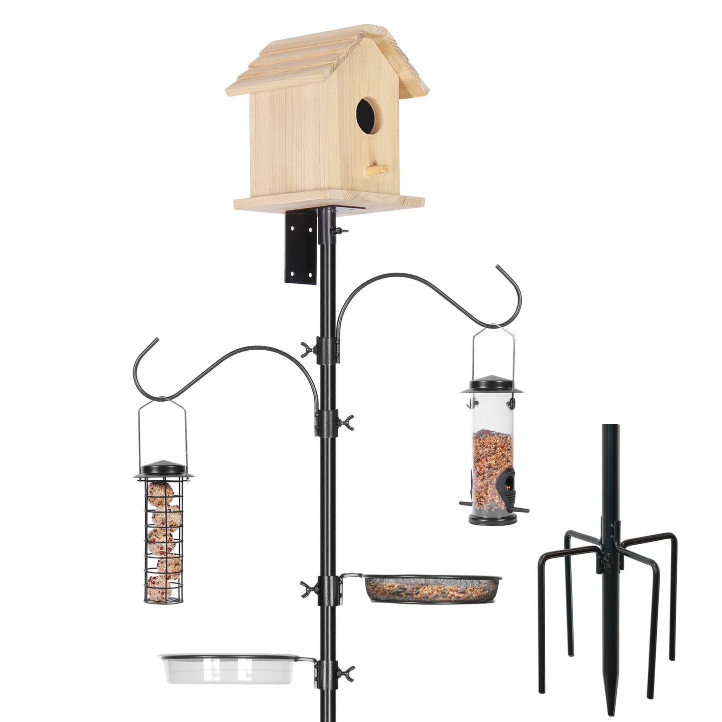 Urban Deco Adjustable Bird House Pole, Birds House Pole Mount Kit, Bird Feeder Pole with 5 Prongs for Outdoor Use, Suitable for Yard, Garden, Field, Without Bird House, Black (Black, 196 cm)