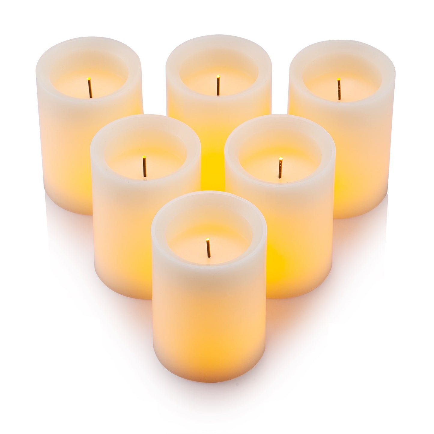 Flameless Flickering LED Candles 3" X 4" with 10-Key Remote Control Timer Classic Pillar Optical Fiber Wick Real Wax Battery Operated Candles, Ivory Color, Set of 6