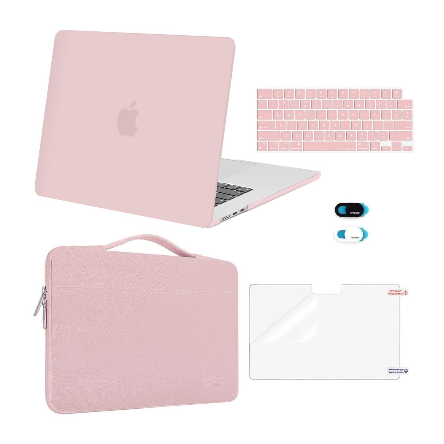 MOSISO Compatible with MacBook Air 15 inch Case M5 2026 M4 2025 M3 M2 2024 2023 A3448 A3241 A3114 A2941,Protective Hard Shell&Carrying Sleeve Bag&Keyboard Cover&Webcam Cover&ScreenFilm, Baby Pink