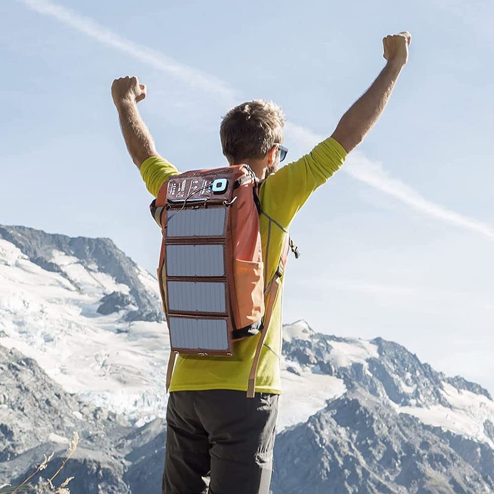 BigBlue Portable Solar Charger 28W with Digital Ammeter,25.4% High-Efficiency, USB-A/USB-C Ports, Folding Waterproof Solar Panels with Carabiners for Camping, Backpacking, Phones, Tablets, Power Bank