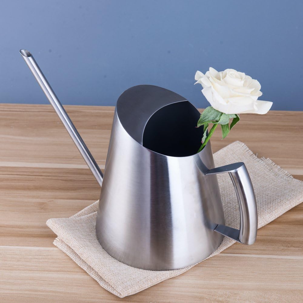 IMEEA 50oz/1.5L Indoor Watering Can for House Plants Stainless Steel Garden Watering Can with Long Spout (Silver)