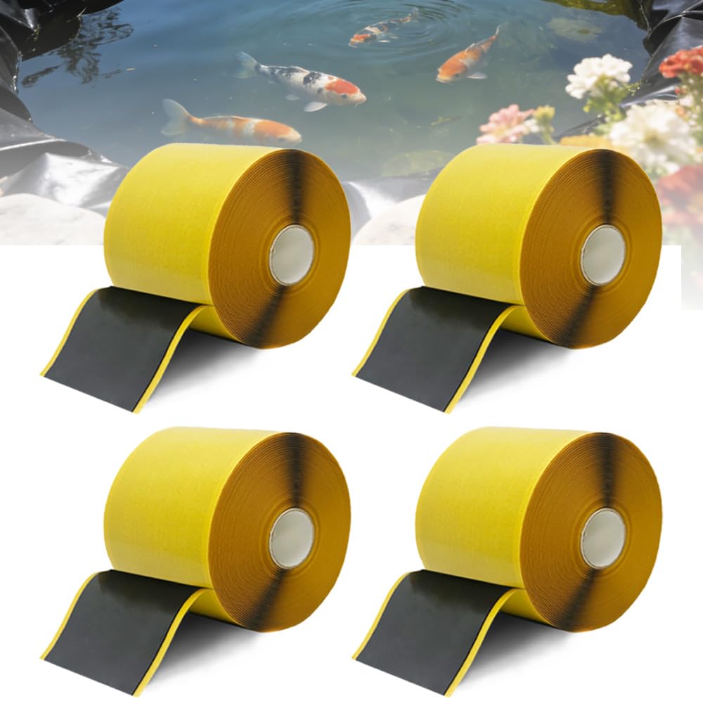 Wenscis 4 Pack Pond Liner Seam Tape Bulk, Total 3" x 131' Double Sided Butyl Adhesive Tape for EPDM Liners, Waterproof Pond Liner Patch Repair Kit for Fish Ponds, Garden Water Features, Pool