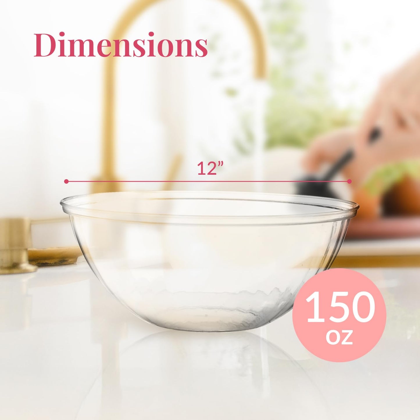 Clear Plastic Serving Bowls for Parties | 150 Oz. 4 Pack | Round Disposable Serving Bowls | Clear Chip Bowls | Party Snack Bowls | Plastic Candy Dish | Salad Serving Containers | Large Candy Bowls