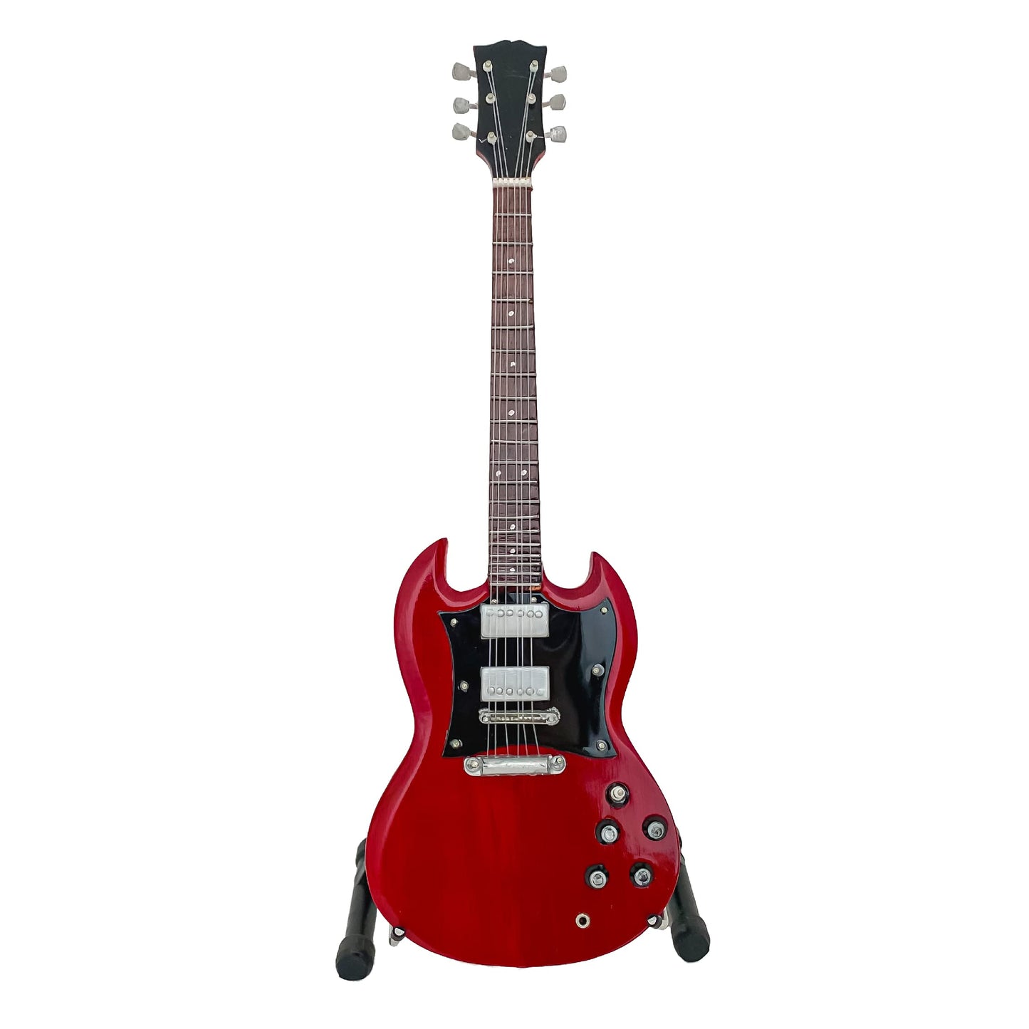 ACDC Angus Young Miniature Guitar - 1:4 Scale Replica Model for Desks - Red Cherry Hand Painted SG, Solid Mahogany Wood, 10 Inches