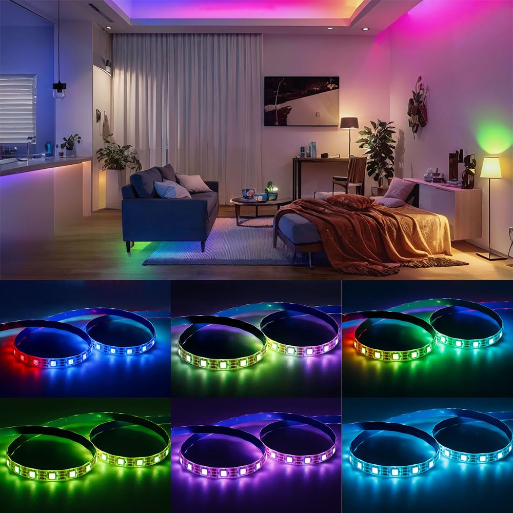 LOAMLIN WS2812B IC RGB 5050SMD ECO Individual Addressable LED Strip Light, 16.4FT 300LED 60LED/m Flexible Full Color IP65 Waterproof DC5V White PCB for DIY Project (No Power Adapter or Controller)