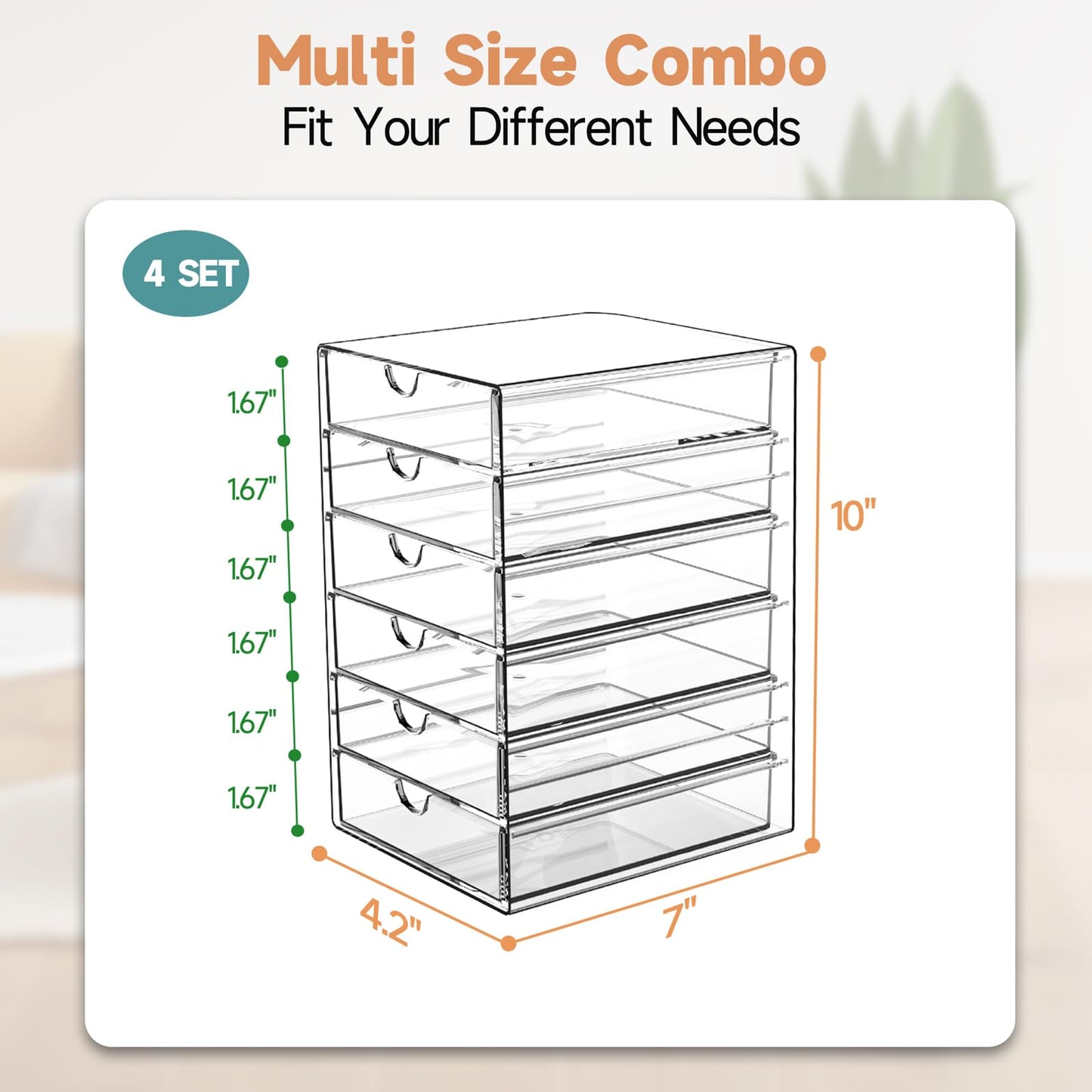 DOMNIU Makeup Drawer Storage Organizer with 24 Drawers, 4 Set Acrylic Office Desk Organization and Storage, Dustproof Transparent Plastic Frame