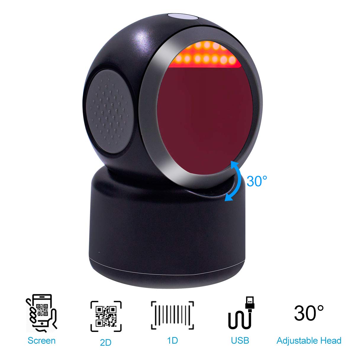 1D 2D QR Desktop Barcode Scanner, Symcode Omnidirectional Hands-Free Automatic USB Barcode Reader, Capture Barcodes from Mobile Phone Screen, Automatic Image Sensing Barcode Scanner