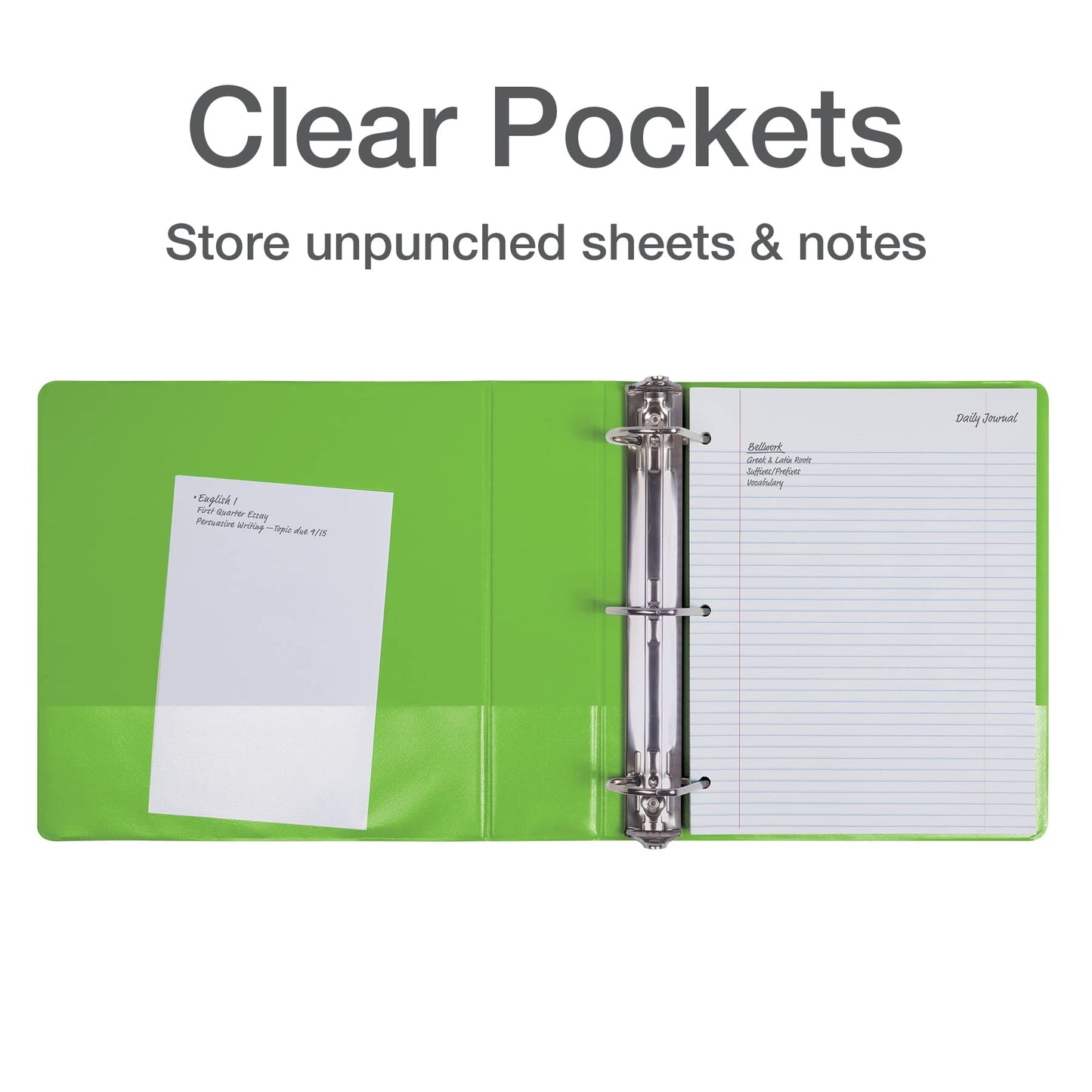 Oxford® 3 Ring Binders, Binders for School and Office, Durable 2 inch D Rings, Holds 540 Sheets, ClearVue™ Presentation Binder, Green, 4PK