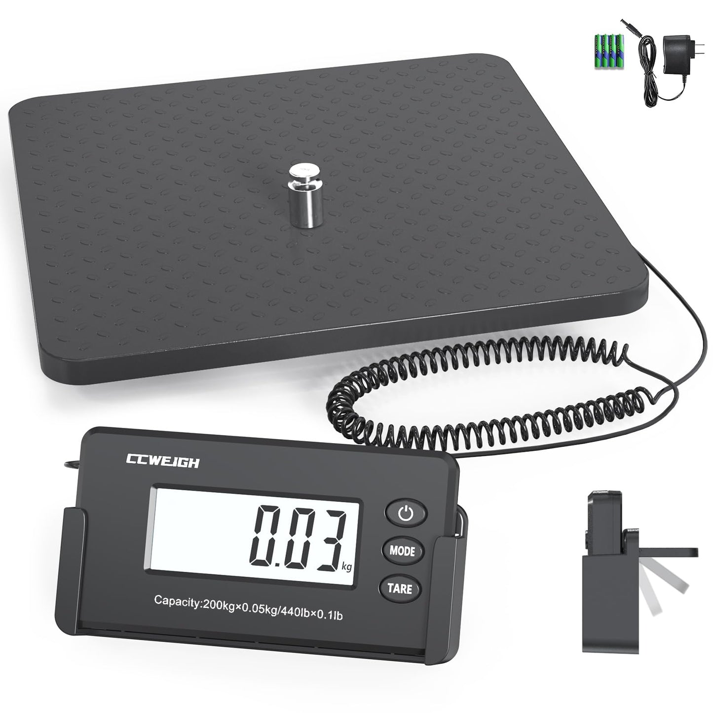 CCweigh Digital Shipping Postal Scale 1.76 oz High Accuracy！440lb with Tare Function, Extended LCD Display for Packages Small Business, Mail, Warehouse, Home, Battery & Charging Cable Included