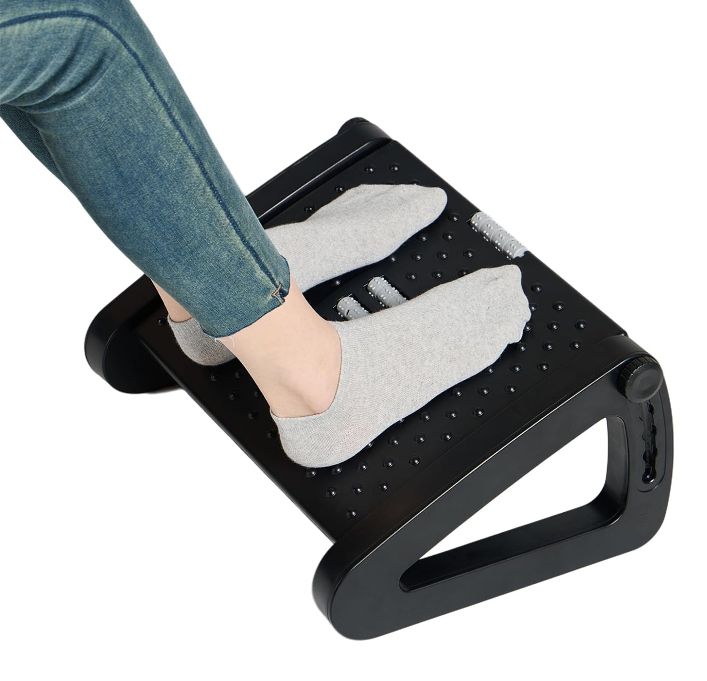 Ywbtflul Foot Rest for Under Desk at Work, Ergonomic 6 Heights Adjustable Footrest with Massage Roller, Portable Under Desk Foot Stool for Home,Office, Black