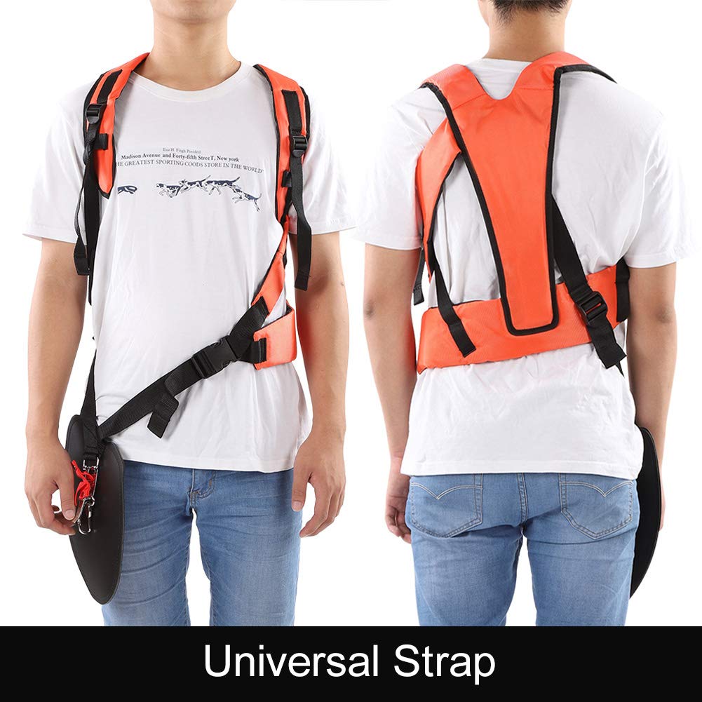 Trimmer Double Shoulder Strap Harness, String Trimmer Full Harness Strap, Brushcutter Shoulder Harness Double Shoulder Strap Mower Nylon Y-shaped Belt for Brush Cutter Chainsaw Garden (Orange)