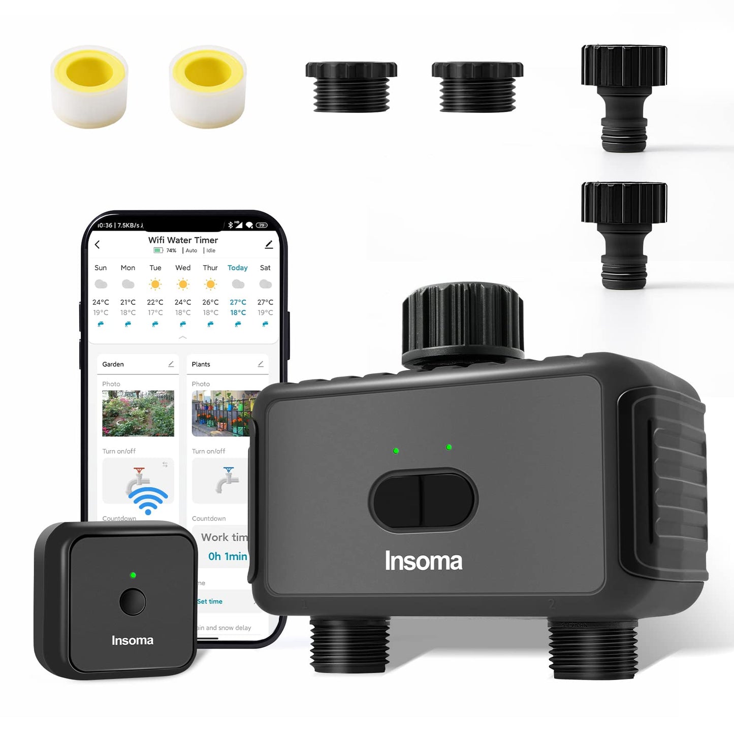 Automatic Irrigation System Controller Smart Hose Watering Timer with 2 Outlet (Plastics Inlet & Plastics Outlet)