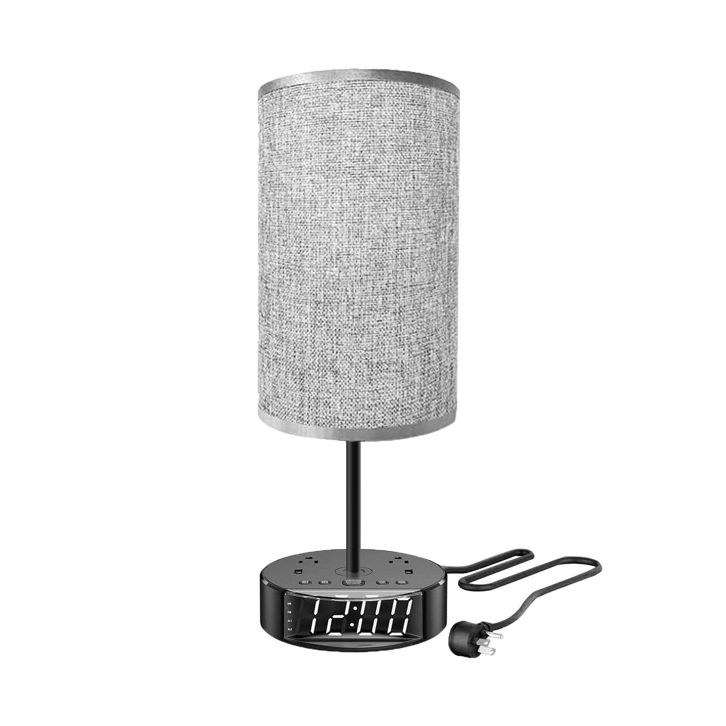 ZONV Touch Control Nightstand LightBedside Table Lamp with USB c chargingPorts Alarm Clock 3 Way Dimmable Lampfor Bedroom Living Room Home (Gray)