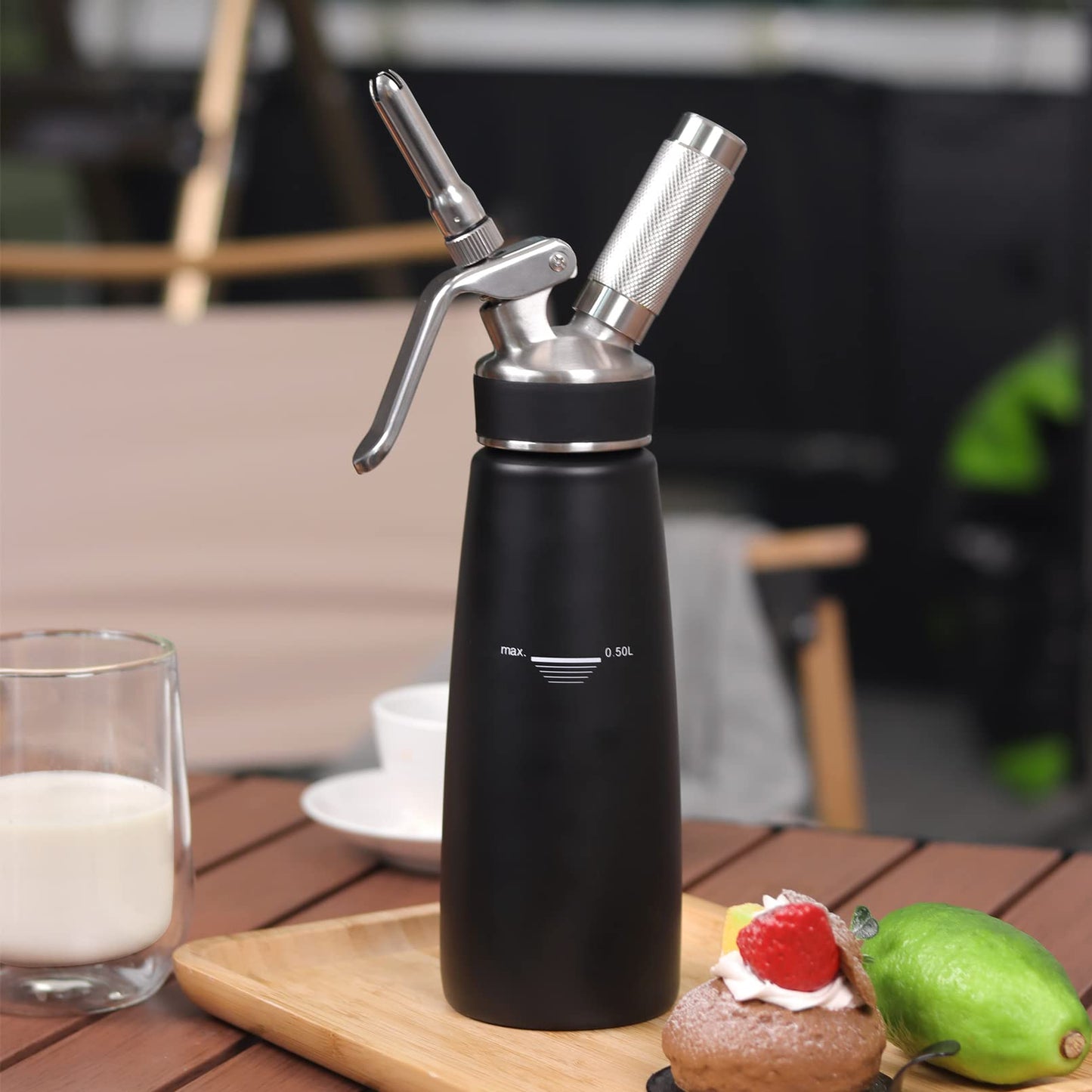 Sivaphe Stainless-Steel Professional Whipped Cream Dispenser, 1-Pint Whip Cream Maker Canister, Leak-Free Cream Whipper Black(8-Gram Charger Not Included)