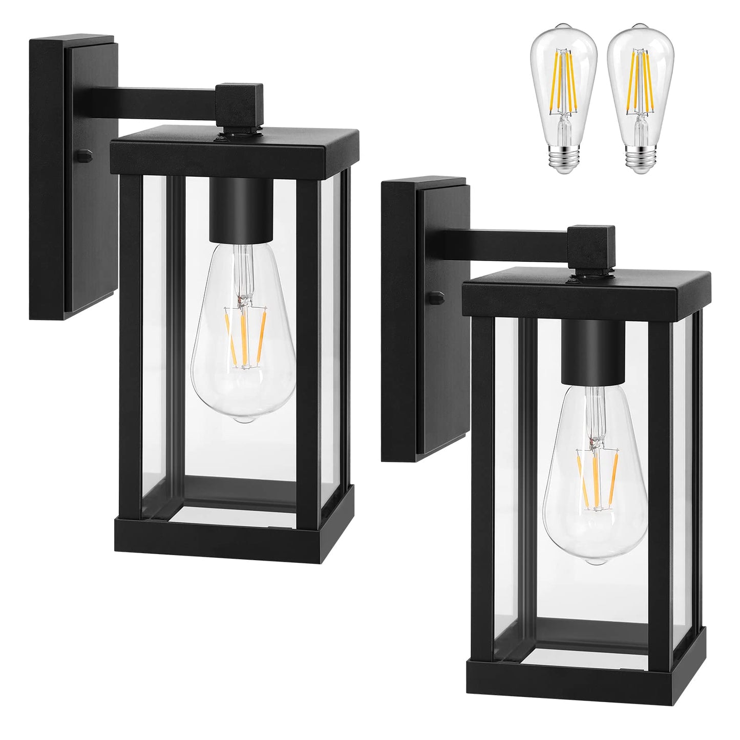 TOPKDA 2 Pack Outdoor Indoor Wall Light, Exterior Light Fixtures Wall Mount Anti-Rust & Waterproof, Black Wall Sconce with Clear Glass Shade, E26 Socket Wall Lantern for Garage, Doorway(Bulb Included)