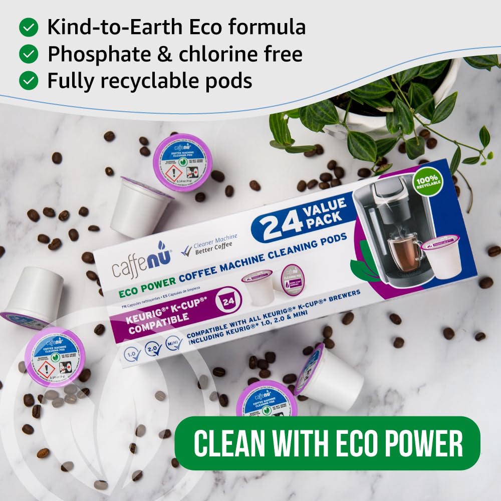 Keurig Compatible Cleaning Pods. 24 Rinse Pods Cleaner Kit. Eco Friendly, Removes Stale Coffee Residue & Stains. Keurig 1.0 & 2.0 Machines.