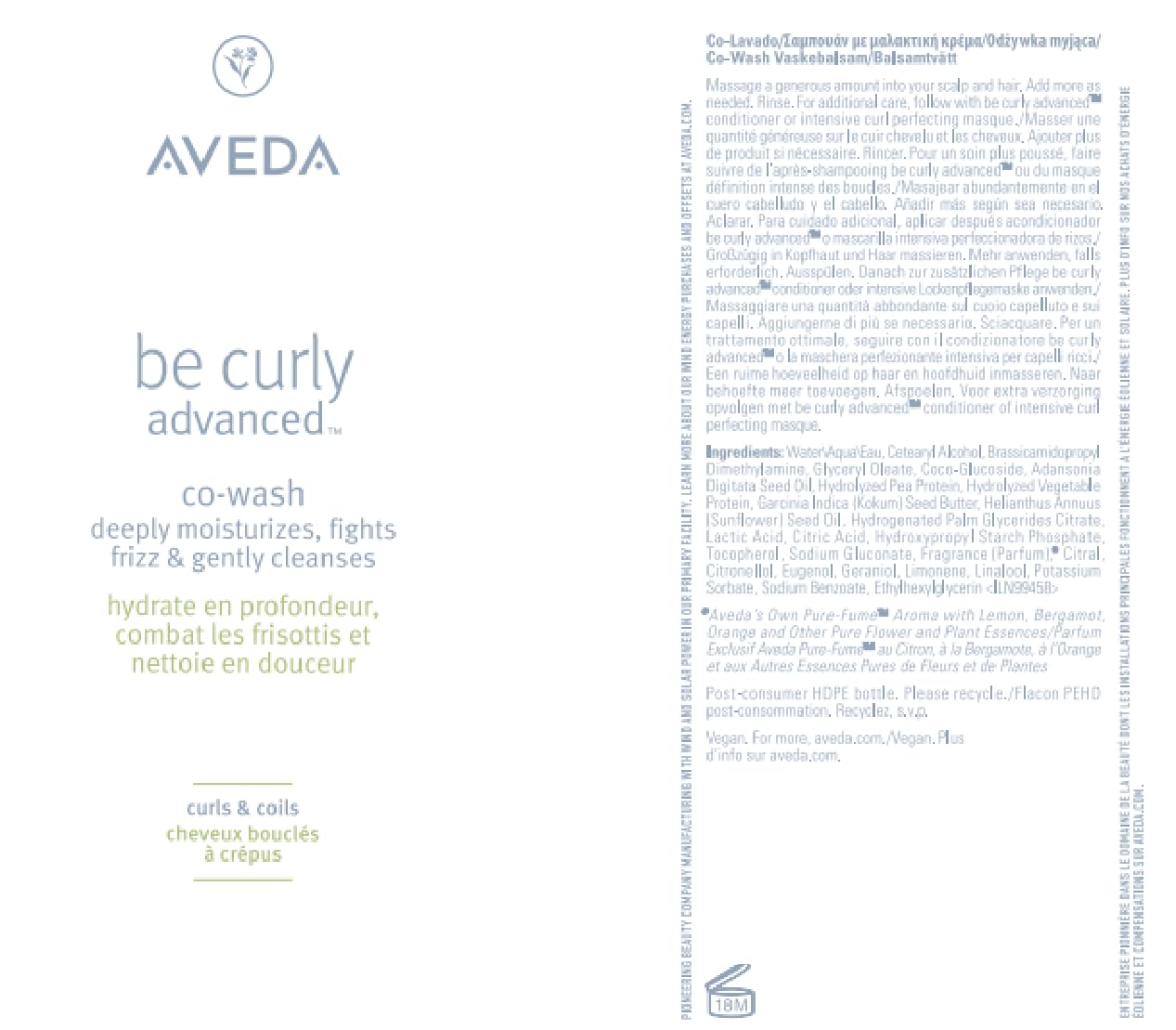 Aveda Be Curly Advanced Co-Wash | Enhances Curl Pattern, Hydrates Curly & Coily Hair | Fights Frizz | Sulfate Free | Silicone Free | 98% Naturally Derived*, 350ml
