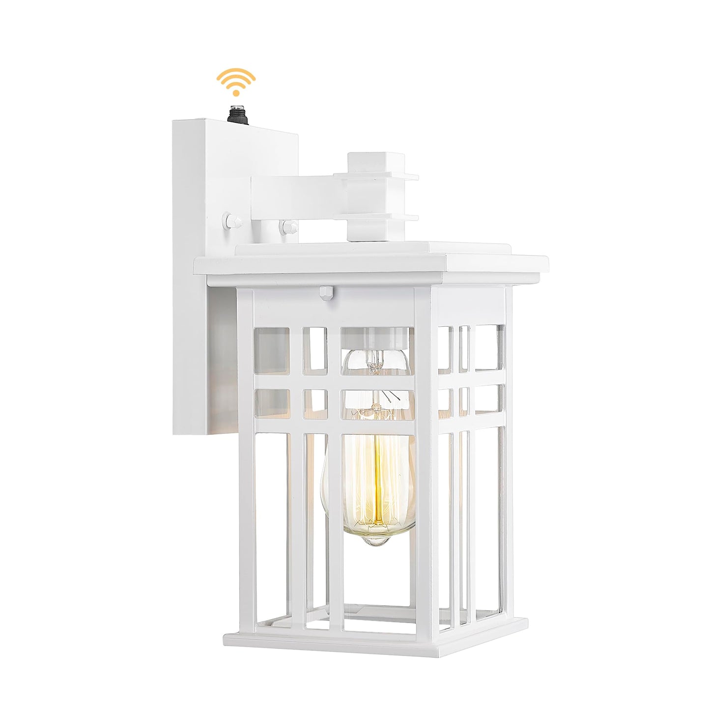 Dusk to Dawn Sensor Outdoor Wall Sconce - HWH Exterior Wall Lantern Light Fixture for Porch, Garage, Doorway, Garden, Glossy White Finish, 5HD27B-PC WH