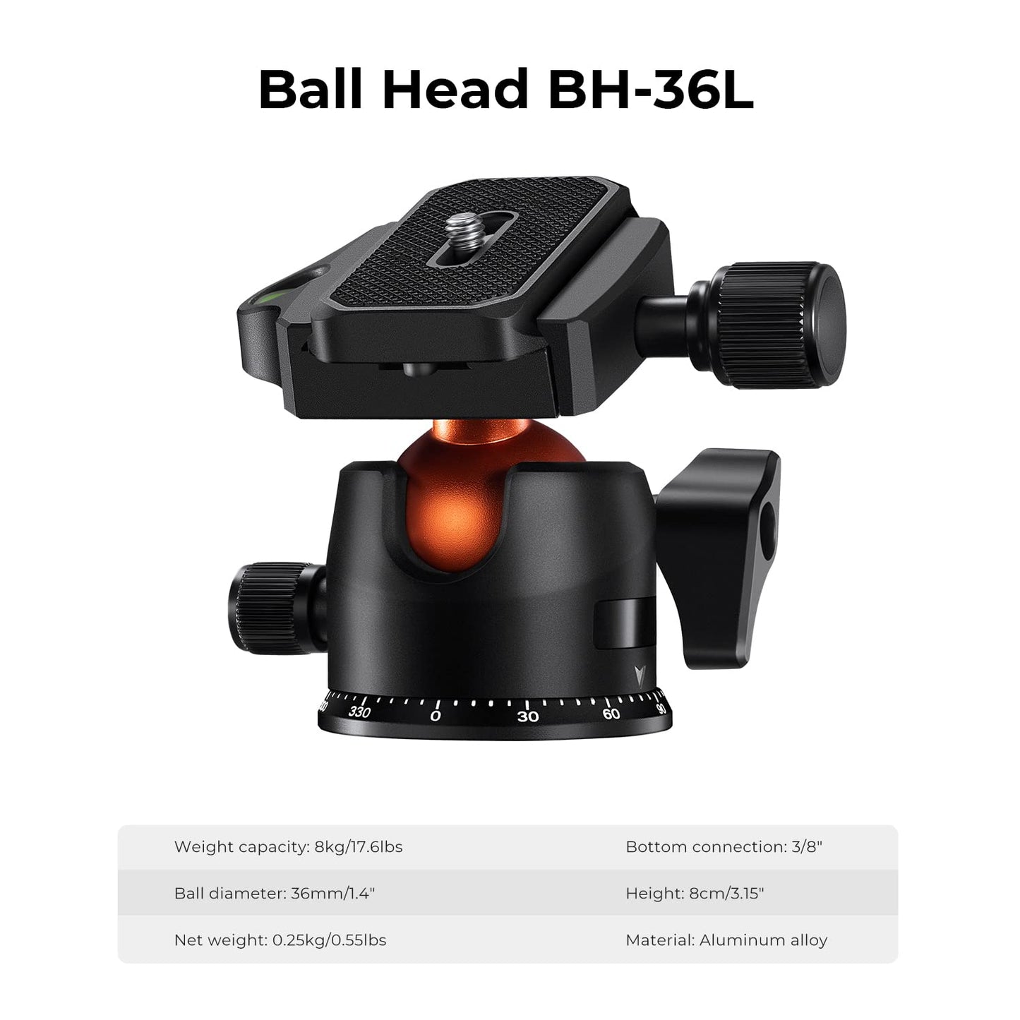 K&F CONCEPT 64 inch/163cm Carbon Fiber Camera Tripod,Lightweight Travel Tripod with 36mm Metal Ball Head Load Capacity 8kg/17.6lbs,Quick Release Plate,for DSLR Cameras Indoor Outdoor Use K254C2+BH-36L