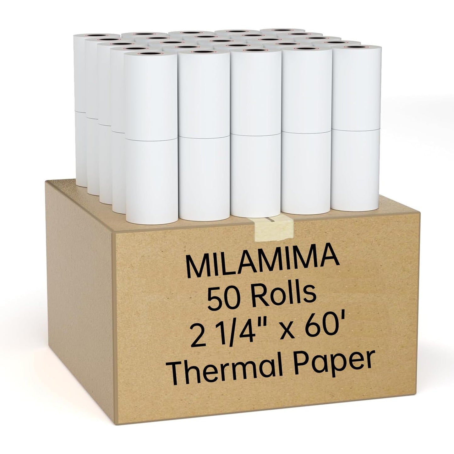 MilaMima 50 Rolls 2 1/4" x 60' Thermal Paper Rolls Fits All Credit Card Debit Machine Verifone Ingenico Square Clover Moneris TD Elavon Diameter 40mm Core 17mm 2.25 x 60 ft POS Cash Register Receipt