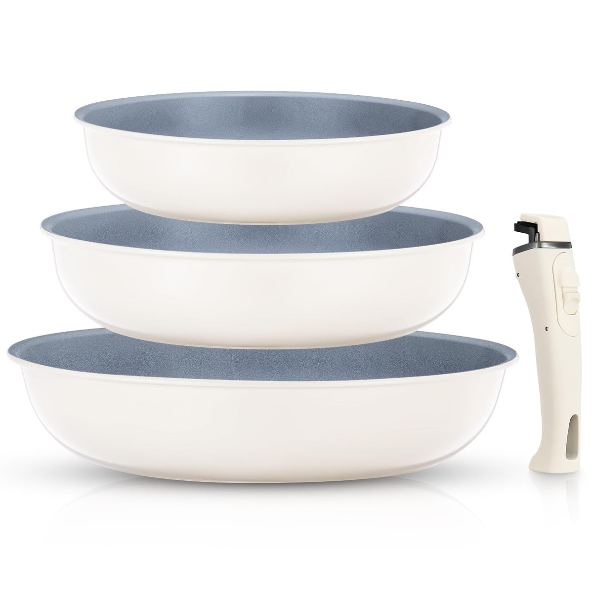 FOHERE Nonstick Frying Pan Set with Detachable Handle, Non Toxic Diamond Ceramic Frying Pans, Dishwasher & Oven Safe Skillets, 3PCS Cookware Set 8 9.5 11 Inch (Gray)