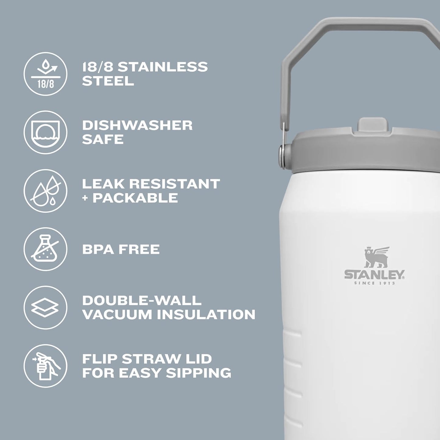 Stanley IceFlow 2.0 Flip Straw Jug with Handle 64 oz | Twist On Lid and Flip Up Straw | Leakproof for Travel and Sports | Insulated Stainless Steel |BPA-Free | Black 2.0