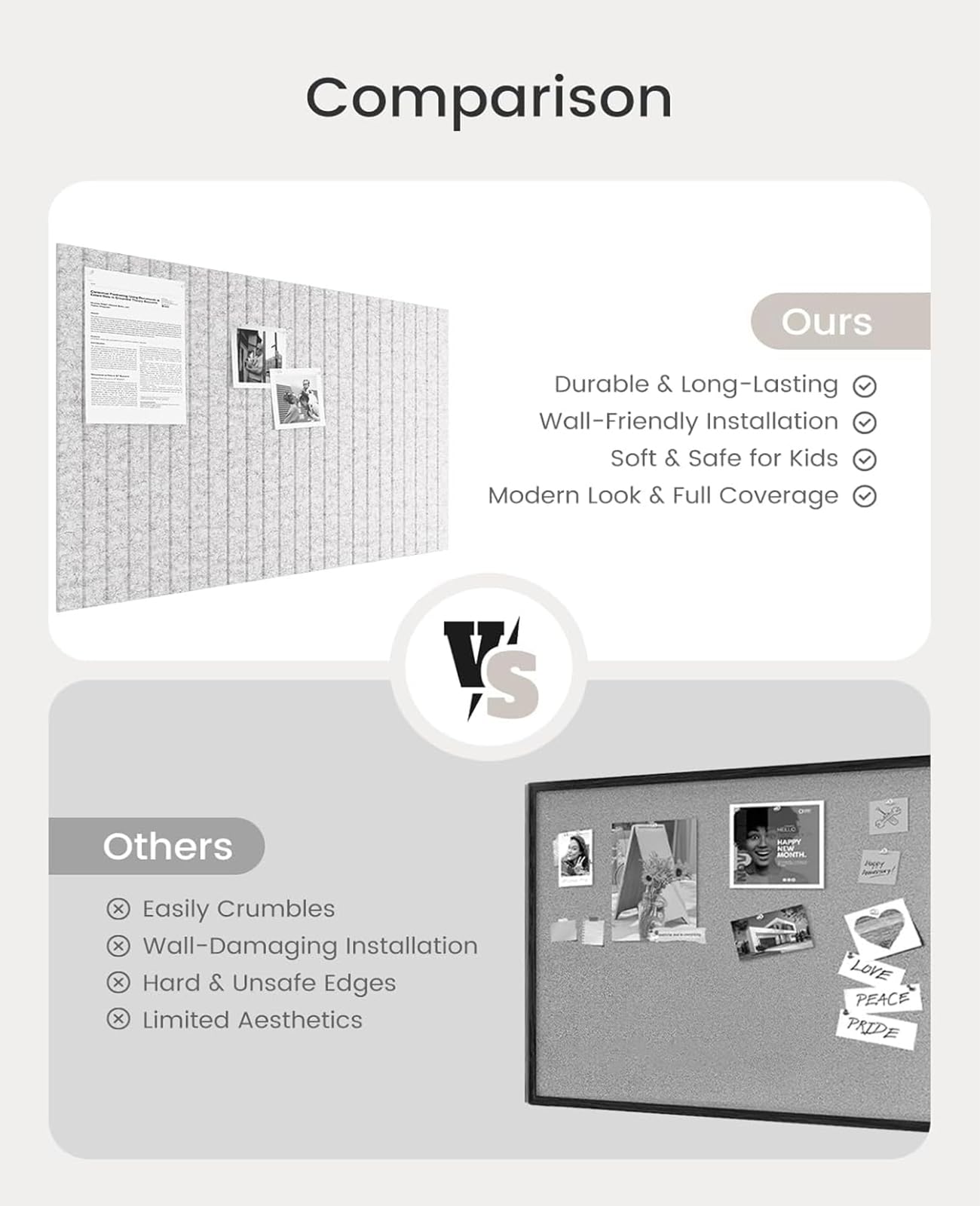 BEFYUS Large Cork Board for Wall 48" X 36"- 12Pack Large Felt Bulletin Board with Removable Adhesive Tabs,Push Pin Board for Home Office Wall Decor and School Classroom Decor (Grey)
