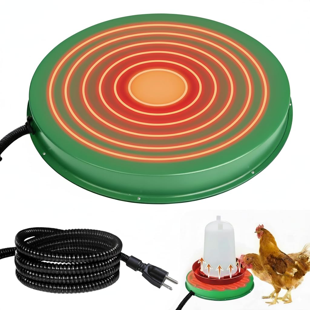 Chicken Water Heater for Winter, 125W Poultry Waterer Heated Base 31.4cm / 12.4in, Freeze-Proof Thermostat Deicer for Metal or Plastic Chicken Drinkers 1–5 Gallon (Green, 2 Pack)