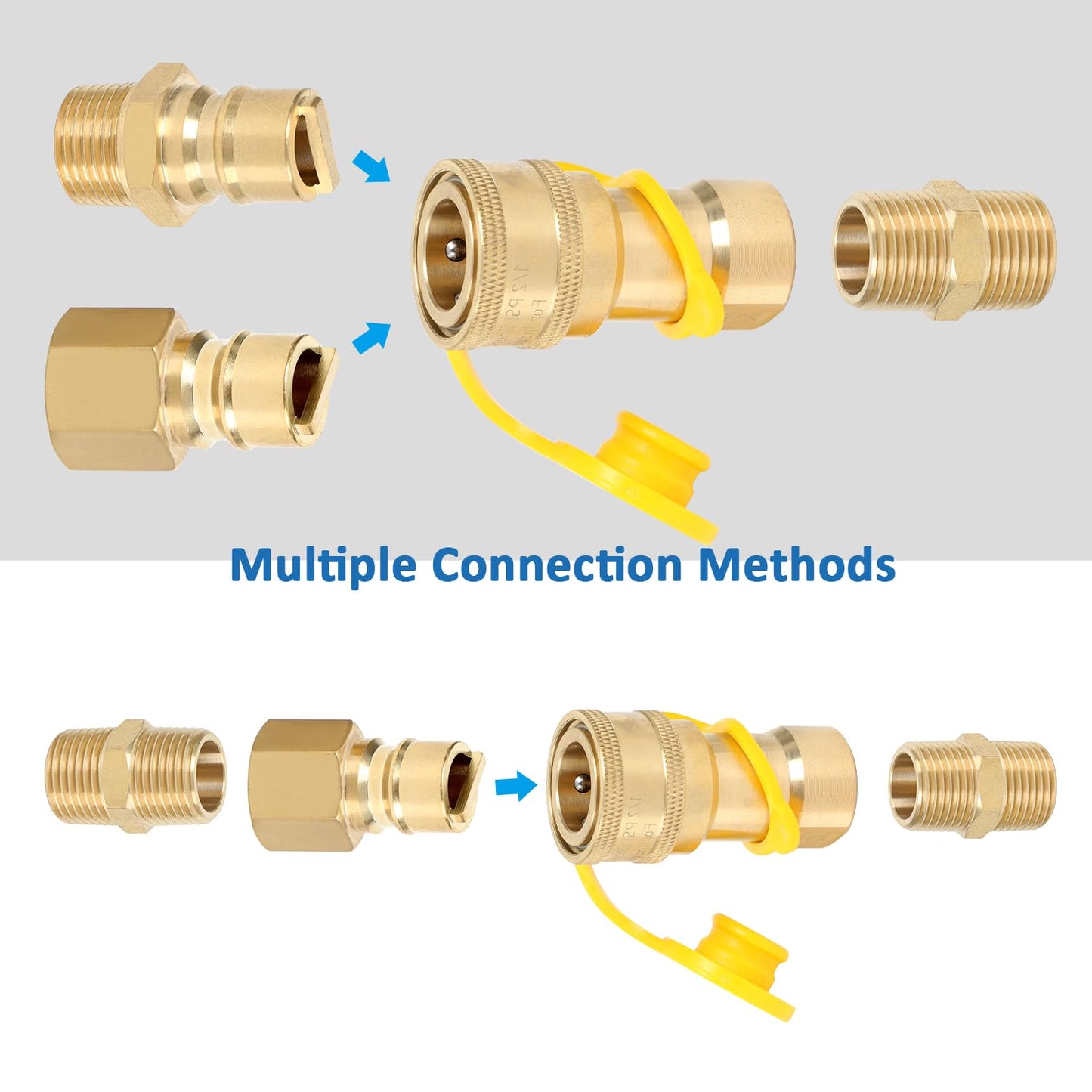ATKKE 1/2" QDD LP Natural Gas Quick Connect Fittings Kit, Natural and Propane Gas Hose Quick Connect/Disconnect Plug Set, 100% Solid Brass with Dust Cover