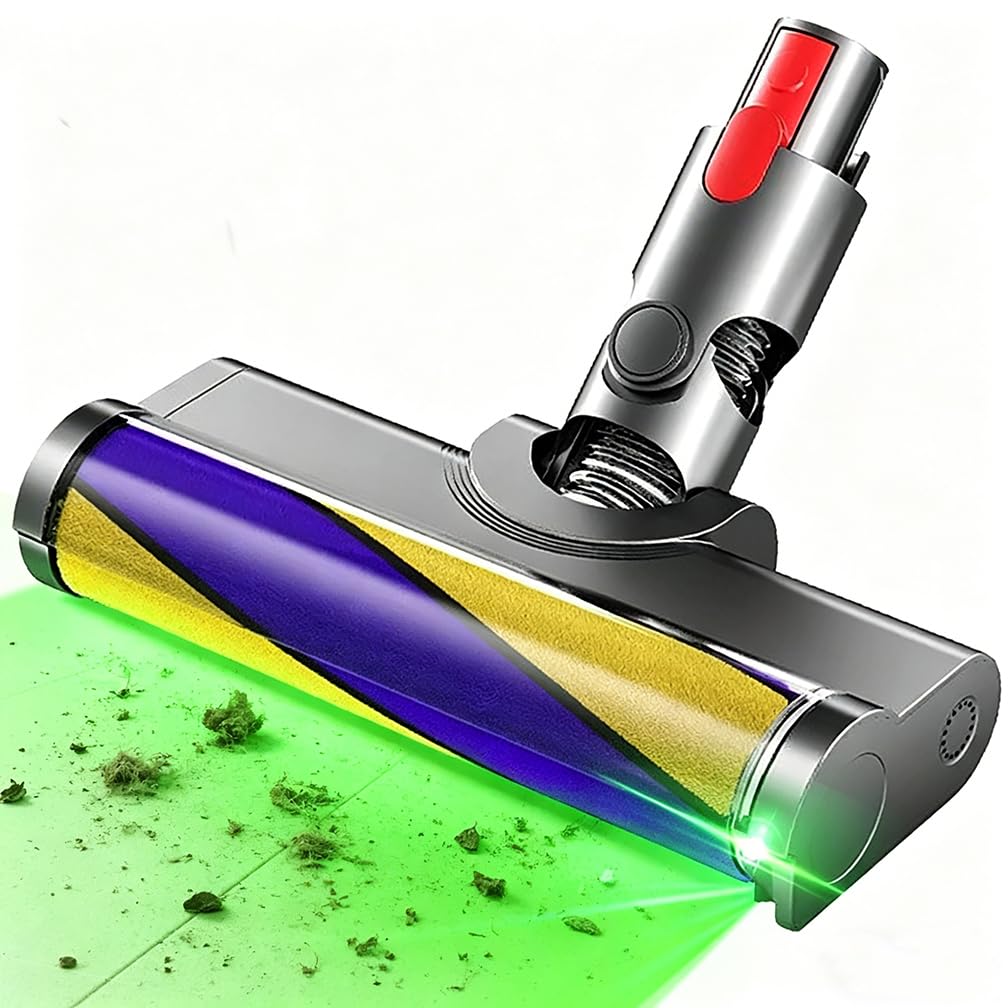 Updated Dust Detect Vacuum Attachment for Dyson G5 V15 V11 V10 V8 V7 Cleaner, Hardwood Floor Head Soft Roller Brush Replacement Accessories Part with Optical Green Light–Enhanced Power,Speed,Lifespan