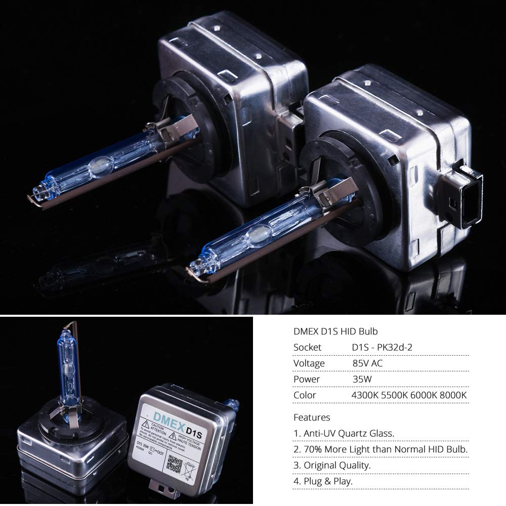 DMEX D1S Xenon HID Headlight Bulbs 6000K Cool White 35W 85410 85415 66140 66144 Replacement - Pack of2