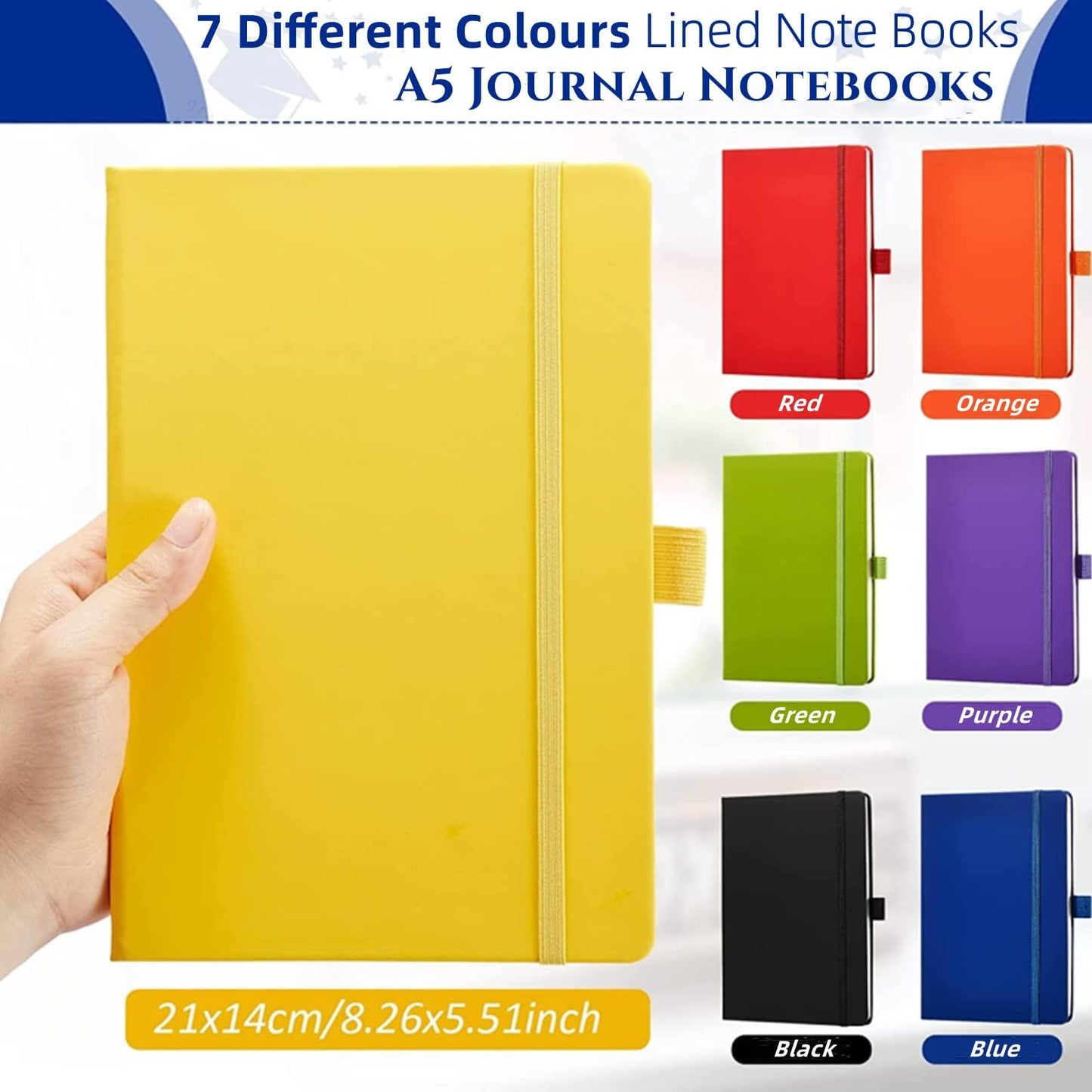 7 Pack Lined Journal Notebooks 5.5 x 8.2 Inch A5 Hardcover Notebook College Ruled Notepad with Pen Holder PU Leather Ruled Lined Notebook Journals for School Business Work Writing(Mixed Color)