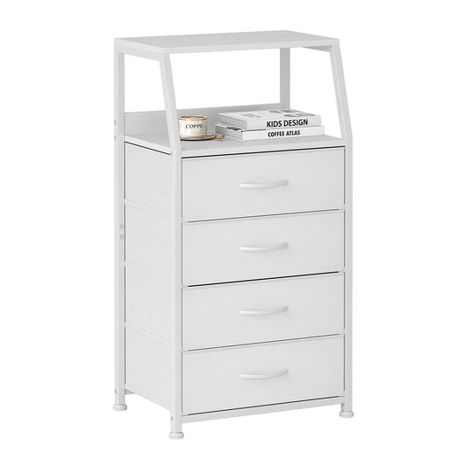 Mexin Dresser for Bedroom, Tall Night Stand with 4 Drawers, Bedside Table de Chevet, Small Chest of Drawers for Closet Living Room, White