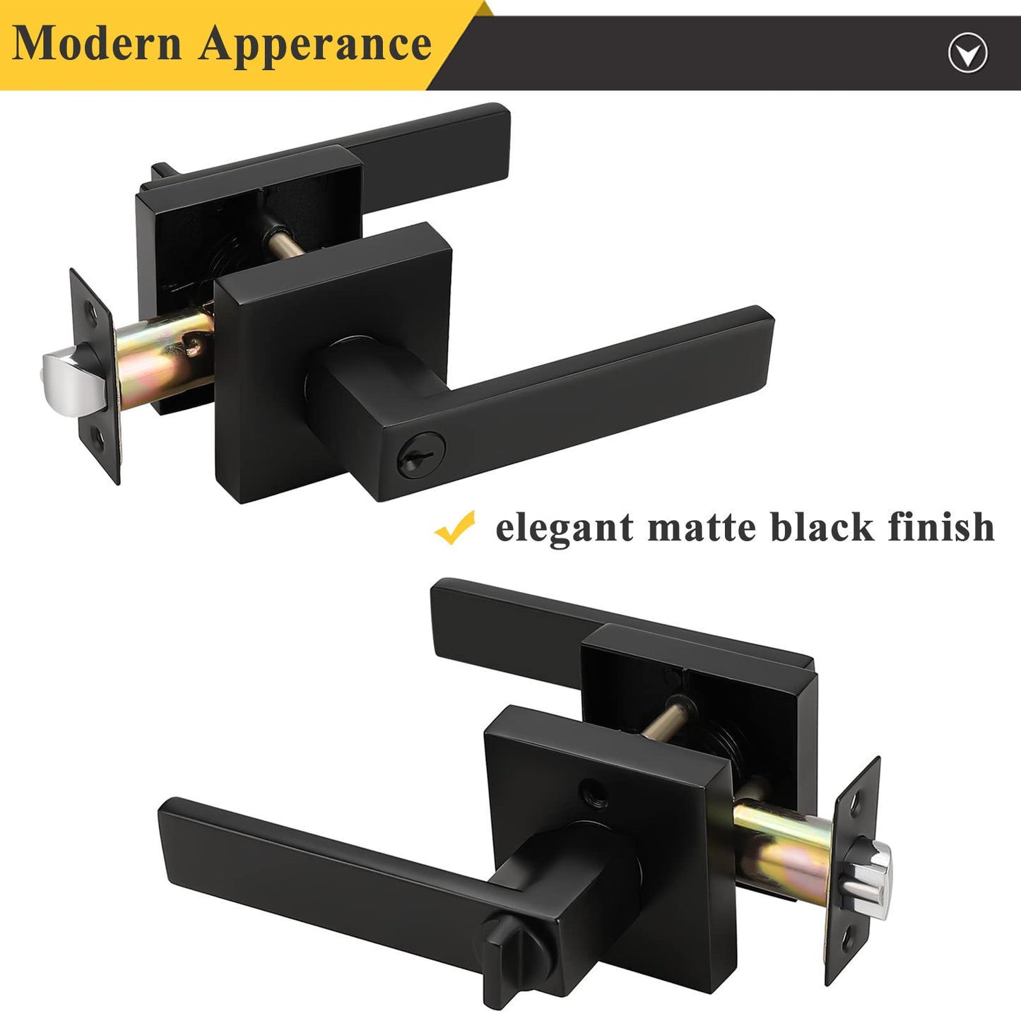 Probrico Matte Black Exterior Door Handle with Square Rosette, Keyed Alike Entry Door Lockset, Heavy Duty Reversible Door Lever for Left/Right Handed Door, 1 Pack