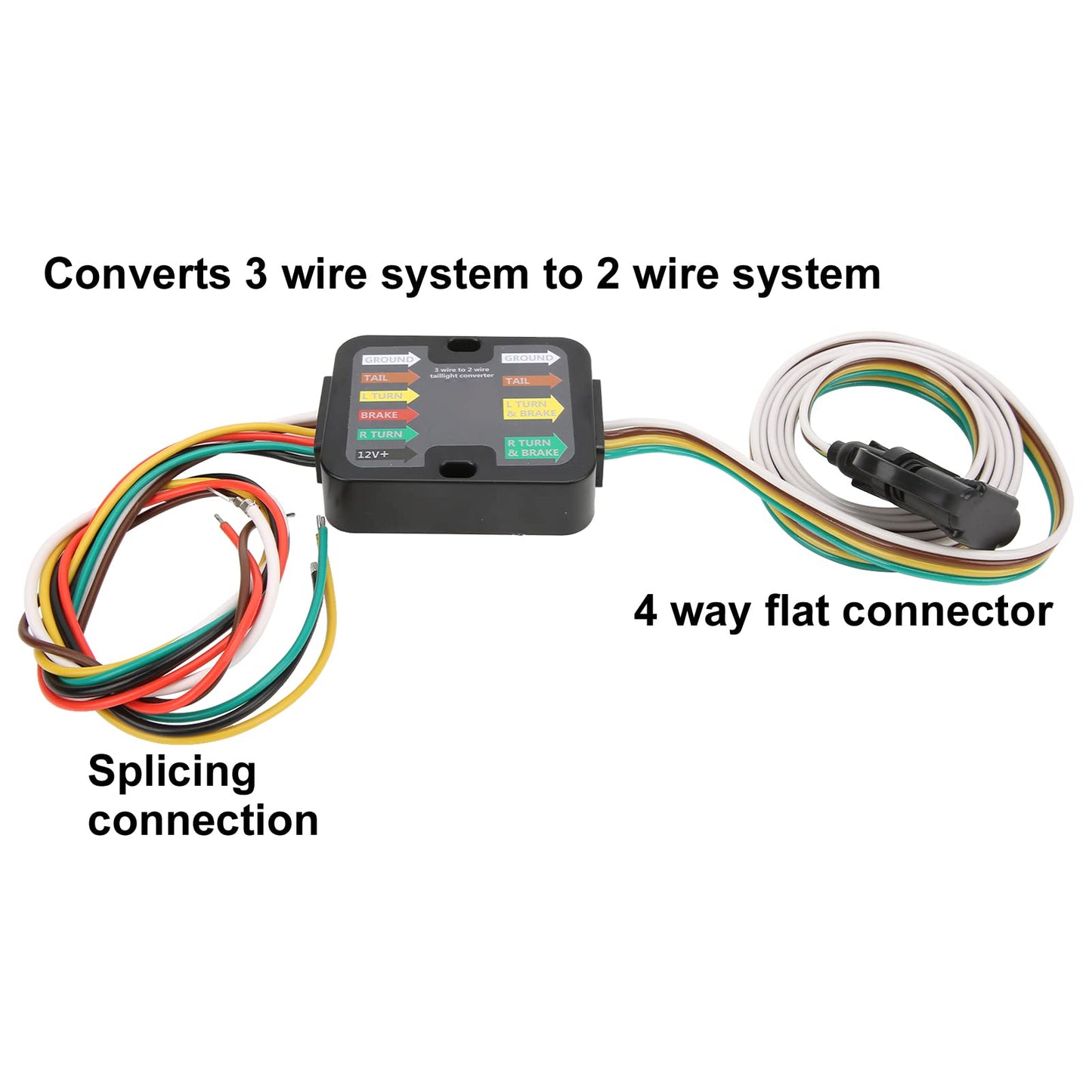 Trailer Wiring Converter Powered 3 to 2 Wire Trailer Tail Light Converter Kit RV Taillight Converter Hitch Accessories with 60in Wiring LED Compatible, Filage Pour Remorque