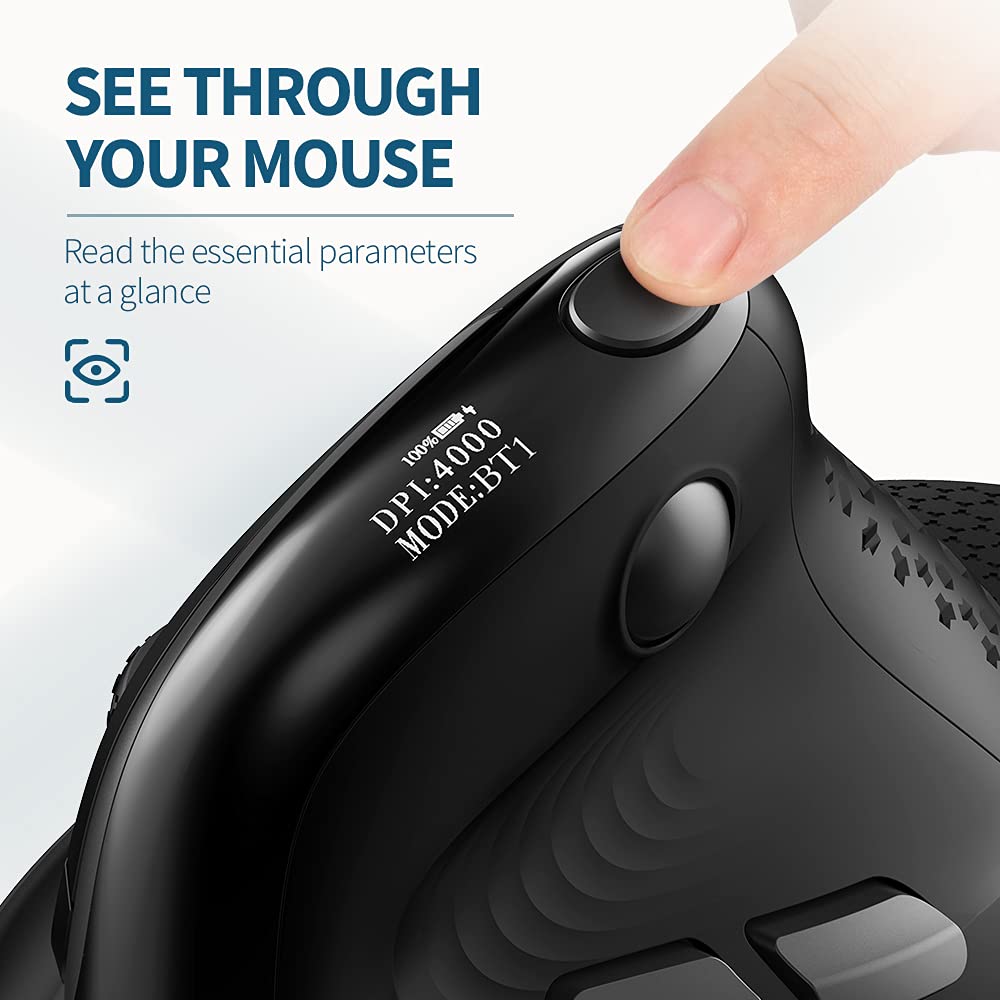 DELUX Seeker Wireless Ergonomic Vertical Mouse with OLED Screen and Thumb Wheel, Rechargeable, Removable Palm Rest, 7200DPI, 7 Programmable Buttons, RGB Light, Exchangeable Back Cover (M618XSD-Black)