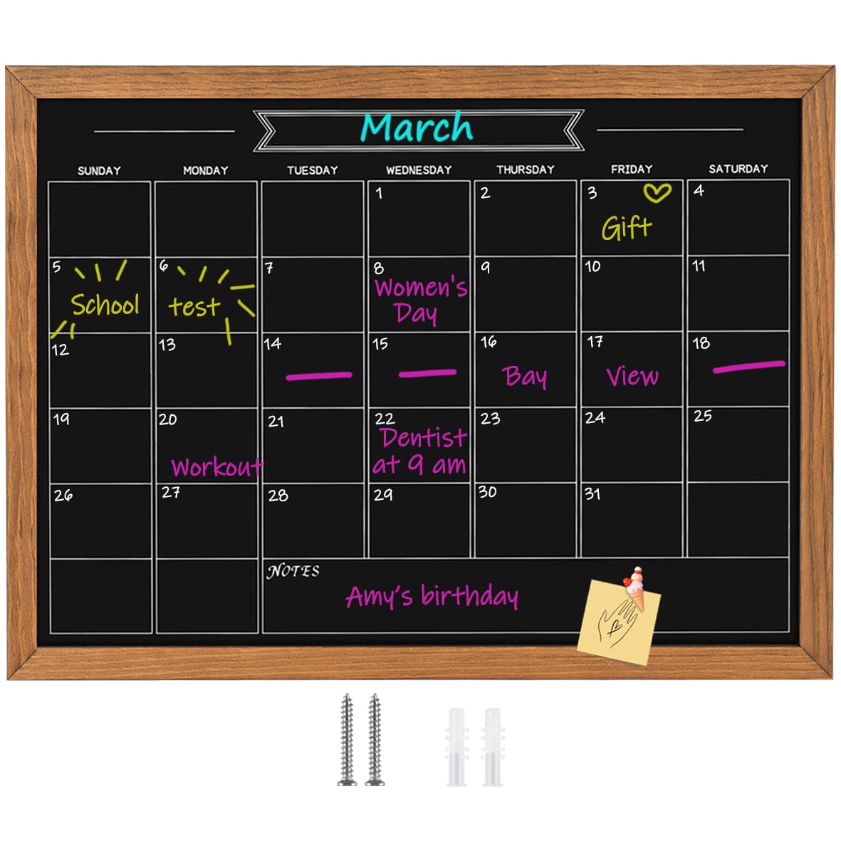 Umtiti Calendar Chalkboard, 23.6" * 31.5", Magnetic Surface Rustic Brown Solid Pine Wood Frame Chalk Board for Planning/School Timetable/Memo, Hanging Board for Office, School and Home(YLHB-QZ-6080