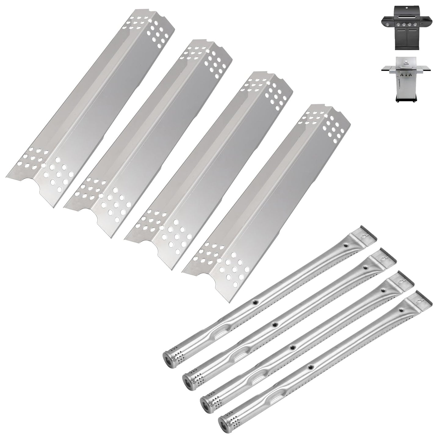 PETKAO BBQ Parts for Master Chef G45325 Replacement Parts G45315 G45321 G45313 Models, Charbroil 463241313 463241013, Grill Replacement for Coleman Stainless Steel Heat Shield/Plates & Burner Tube Kit