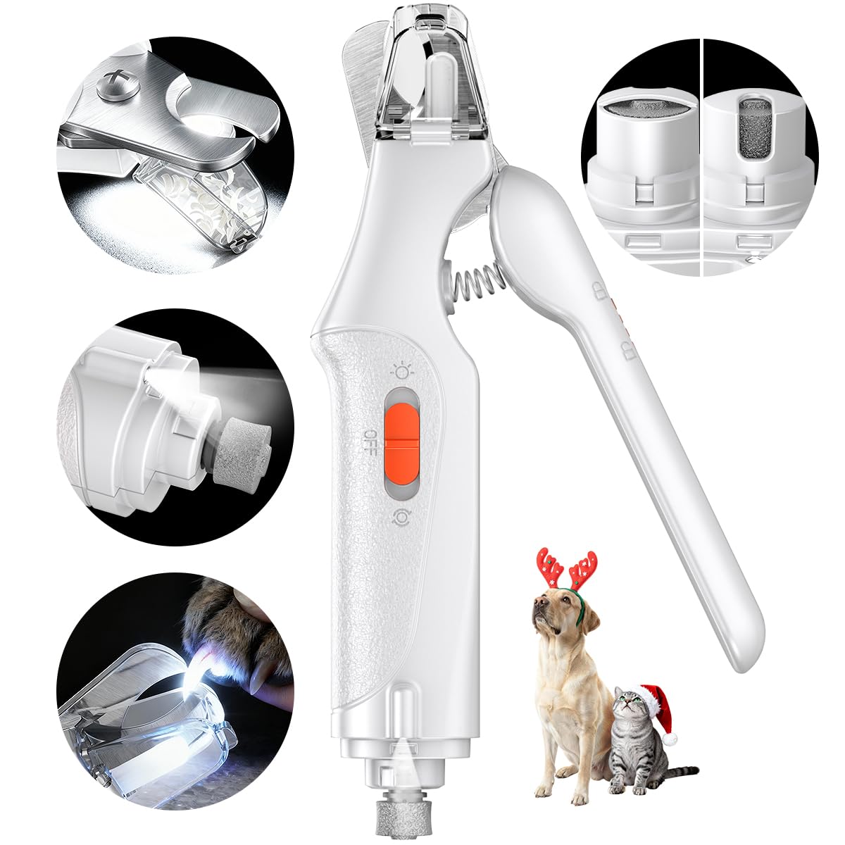 CATPICK 2-in-1 Cat Nail Clippers & Dog Nail Clippers Trimmers for Large Medium Small Dogs Cats Claw Trimmer Quick Sensor and Safety Guard USB Rechargeable with 2 LED Lights Dogs Nail Trimmer