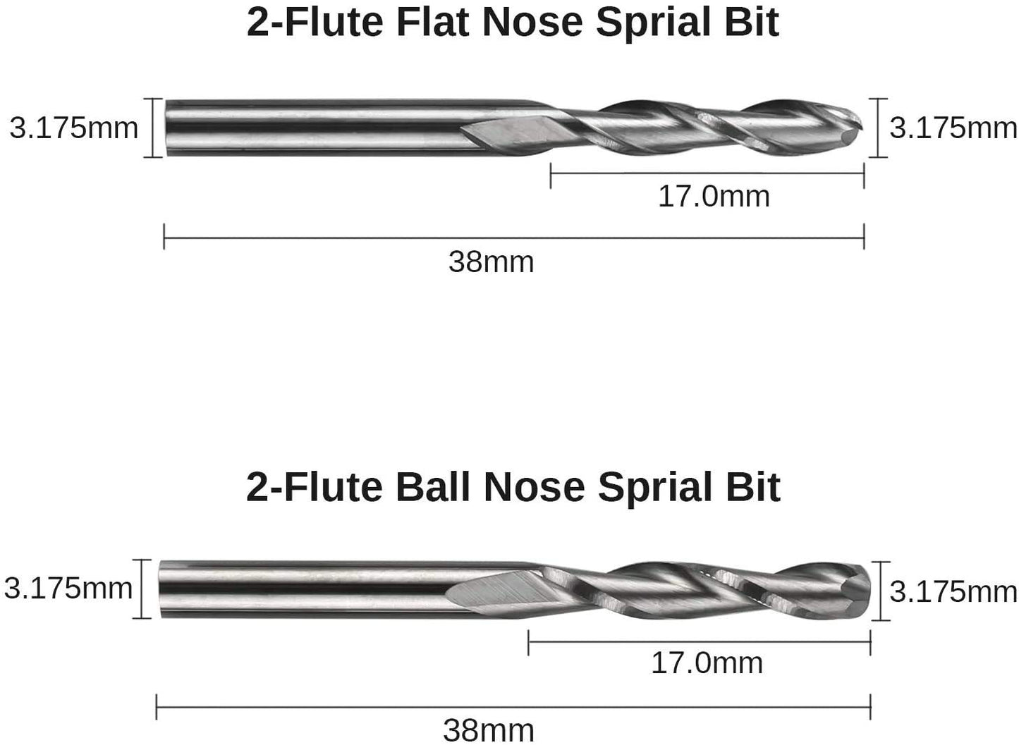 40pcs End Mills CNC Router Bits, 1/8" Shank, 6.35mm Cutting Diameter, 2-Flute Ball Nose End Mill, Titanium Coat, MC40A