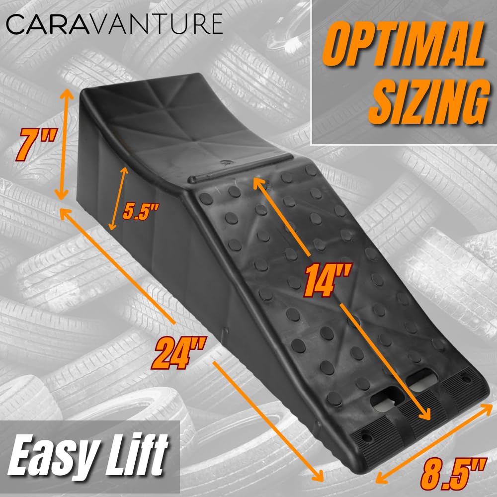 CARAVANTURE Wheel Ramp - Heavy Duty Tire Changing aid on Tandem Dual Axle Trailer - Concave RV Chock Riser with 5.5 Inch Lift, 10 Ton Lifting Capacity, Non-Slip, Change Flat with Ease - 1 Piece
