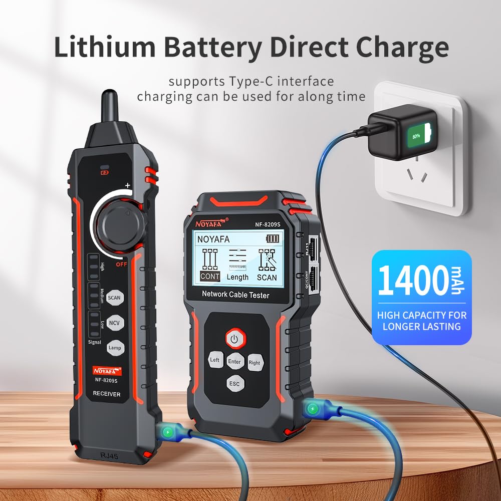 NOYAFA NF-8209S Upgrade Advanced Network Cable Tester with PoE& NCV，Cable Length Test，Port Flashing，Multifunction Anti Interference Scanning Modes Wire Tracker